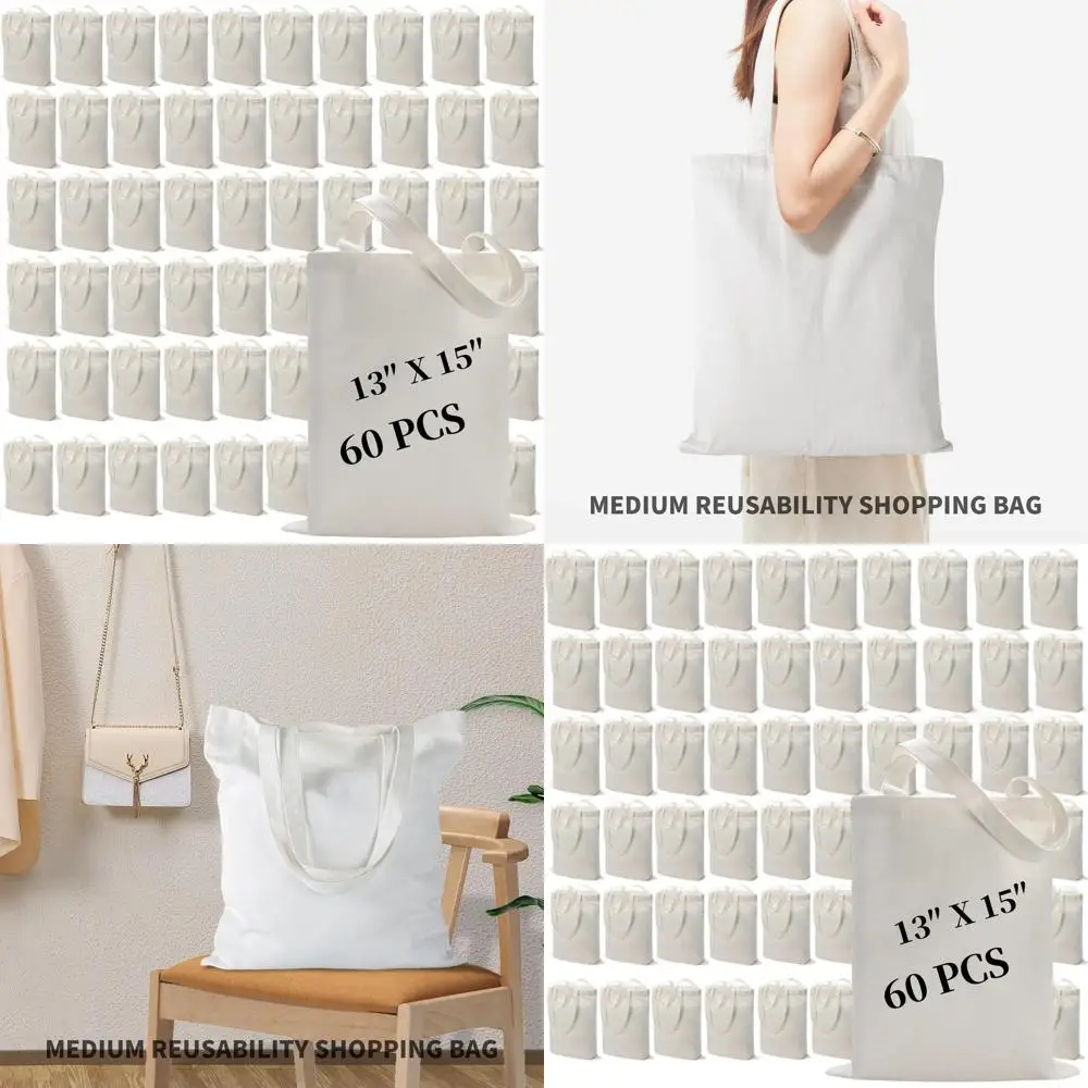 

Многоразовые полиэстеровые сумки-тоуты, 60 штук, 13x15 дюймов, белые холщовые сумки для сублимации и термотрансфера, белые хозяйственные сумки