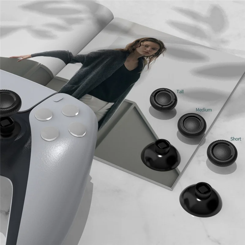 AAAEL-For Sony Playstation 5 PS5 Dualsense Controller Thumbstick Grip Cover- 6 PCS Black 3D Joystick Caps Analog Stick Covers