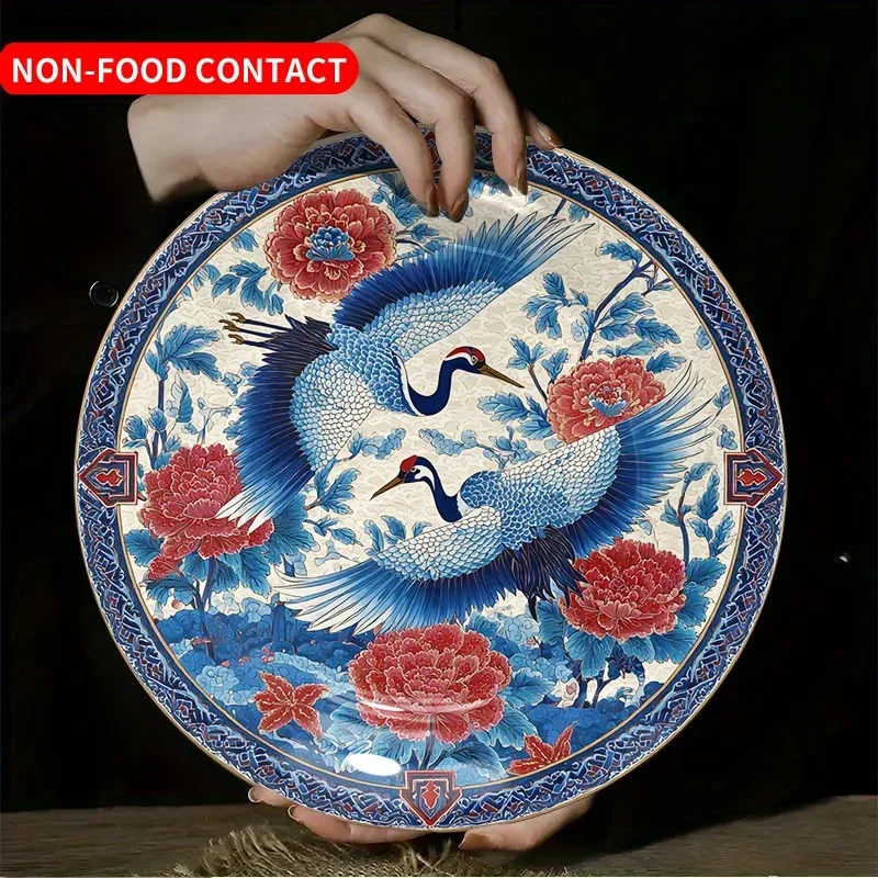 A Vintage Swan And Peony Ceramic Plate - 8.0 inch Round Wall Art Decoration, a Non-Food Contact Jewelry Display Tray, a Unique