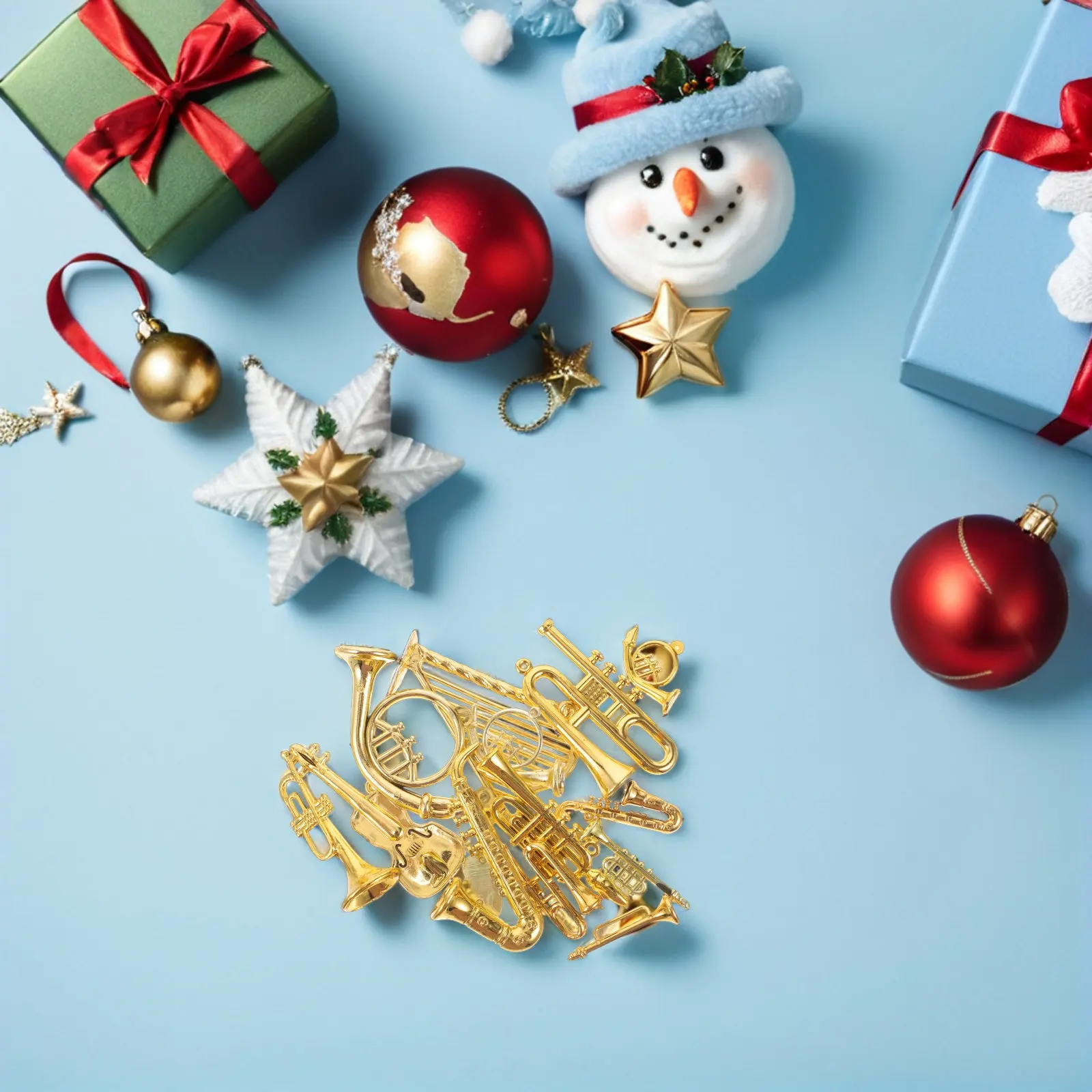 28Pcs Miniature Musical Instrument Decor Vibrant Non Fading Tiny Trumpet Violin Flute for Christmas Tree Holiday DIY Craft