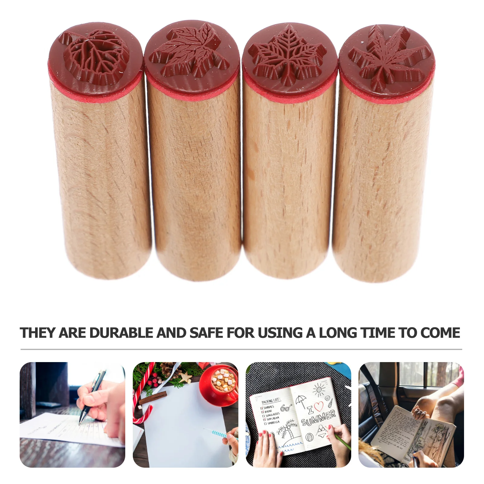 

4Pcs Wooden Stamp Seals Durable Vintage DIY Scrapbook Diary Planner Decoration Craft Accessory Scrapbook Stamp