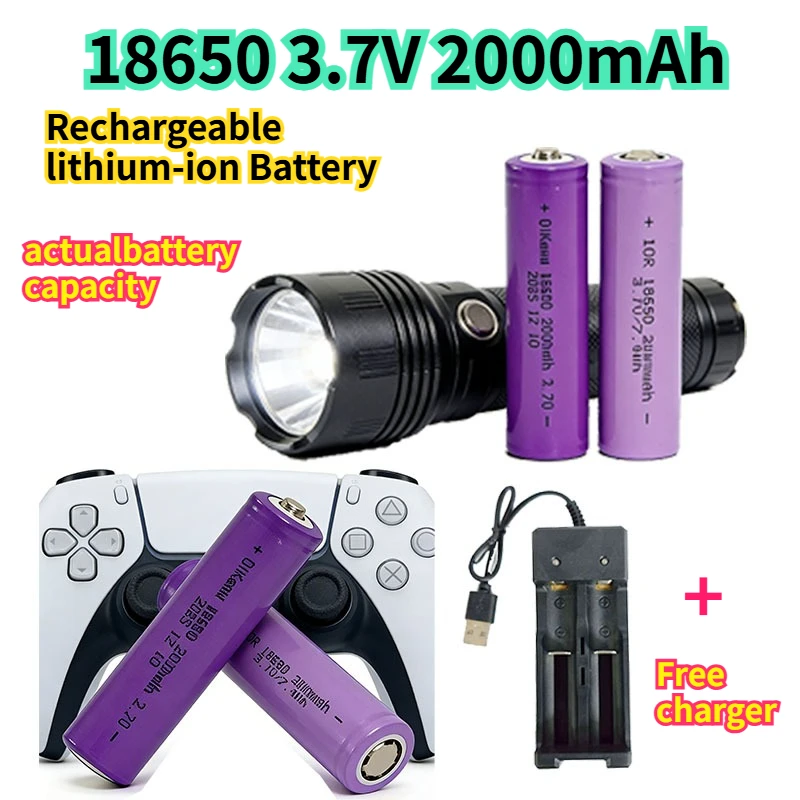 

3.7V lithium ion battery 18650 2000mah rechargeable battery pointer doorbell flashlight power tool lithium battery with charger