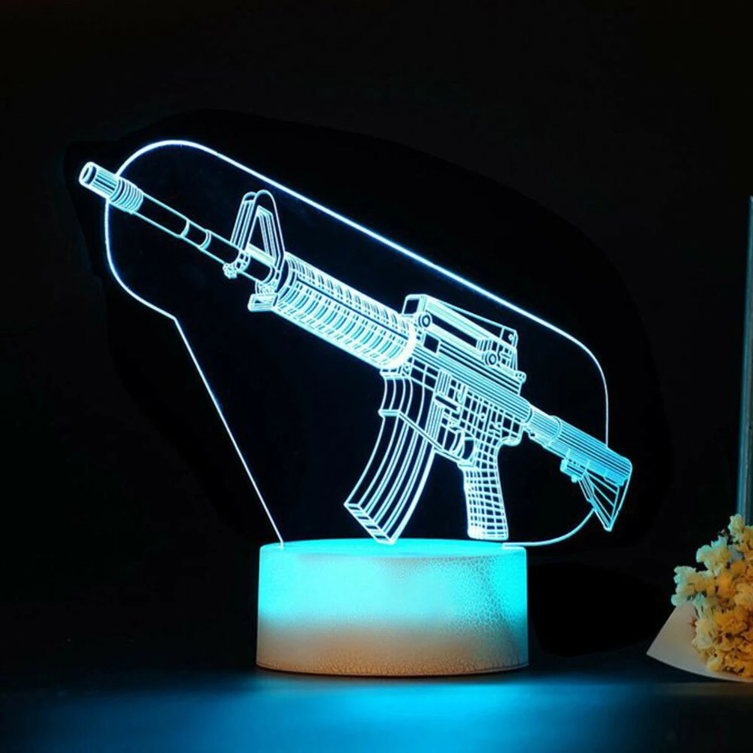 New Boys' Game Rifle 3d Led Night Light, Cool Gaming Atmosphere Light for Desktop and Room Decoration, Table Lamp Perfect for Bi