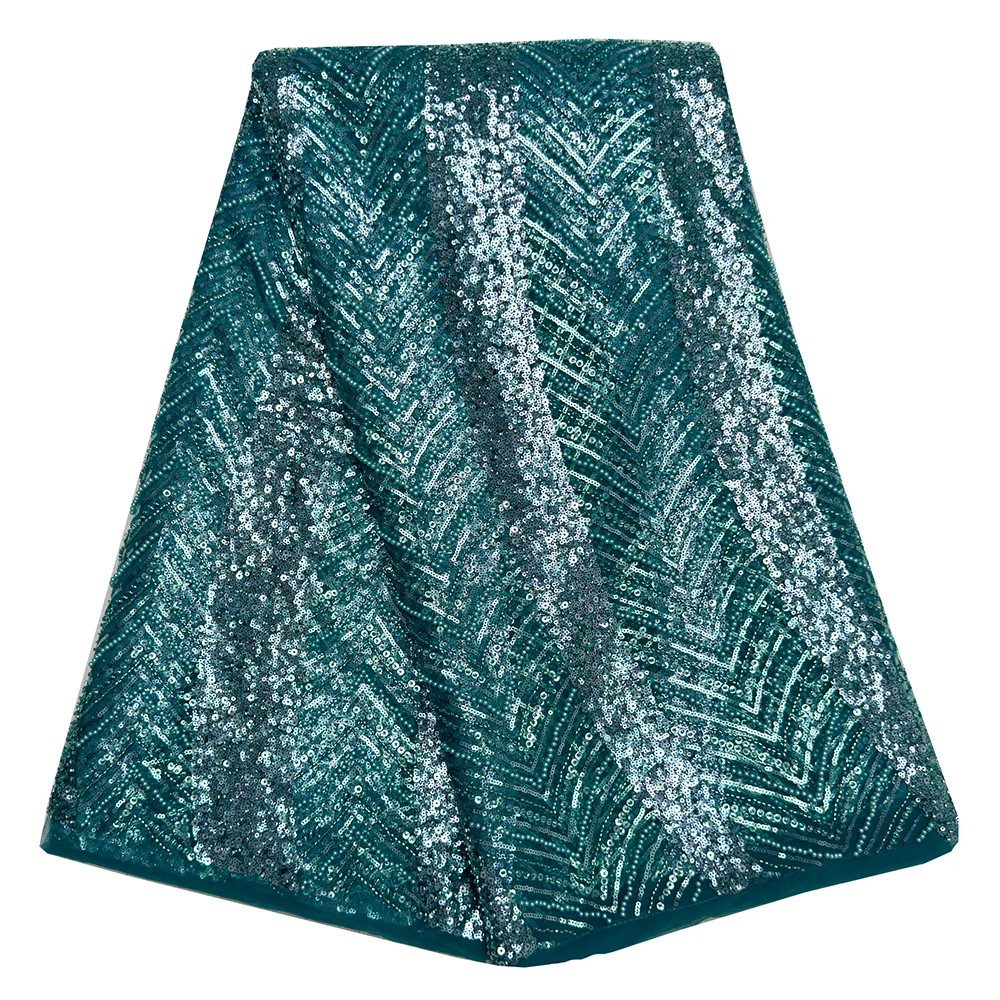 African Newest Sequins Beaded Lace Fabric High Quality Nigerian French Tulle Material For Wedding Dress Fashion Beads Lace