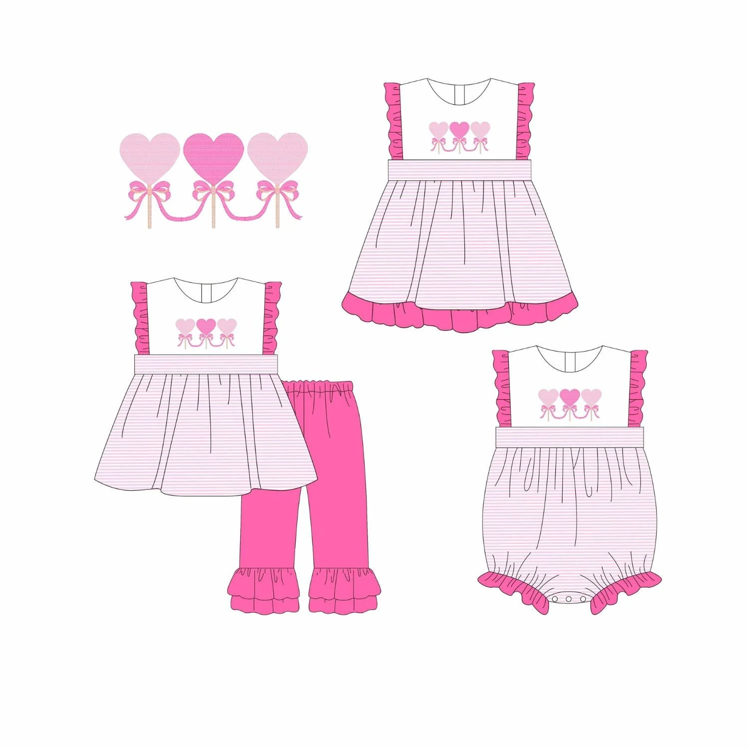 Girls Valentine's Day Outfit Sleeveless Top Lace Trousers Set Boutqiue Newborn Bodysuit Girls Dress