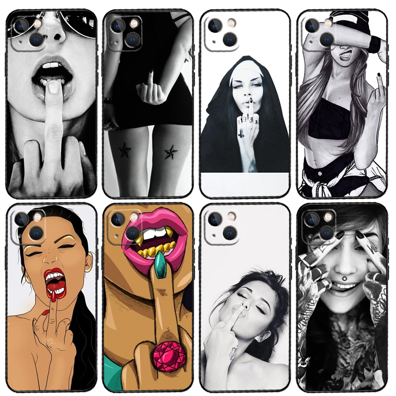 Middle Finger Girl Phone Case For iPhone 17 Pro Max 11 14 15 16 Pro Max 12 13 mini 16 Plus 16e 17 Air Cover