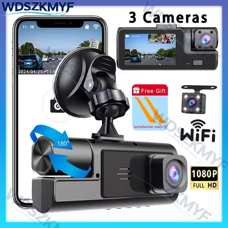 2/3 Channel HD 1080P Car DVR Black Box WiFi Wireless Front Rear Interior Camera with IR Night Vision Video Recording Gift