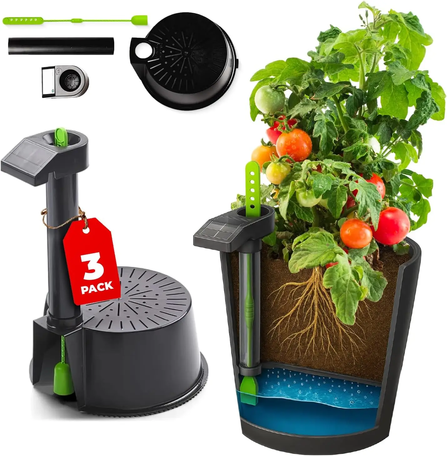 

Self-Watering Planter Insert with Water Reservoir & Indicator, DIY Portable Garden for 5-Gal Buckets, Indoor-Outdoor Use, 3-Pack