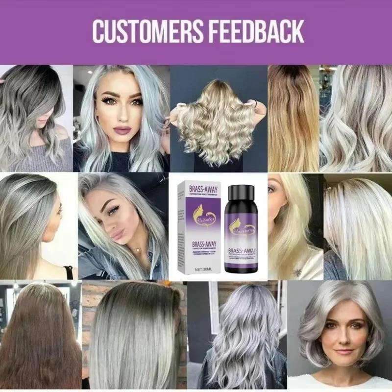 30ML Gray Color Fixing Hair Dye Shampoo Cover Gray Hair Fade Yellow After Bleach Hair Shampoo Non-irritating Purple Shampoo