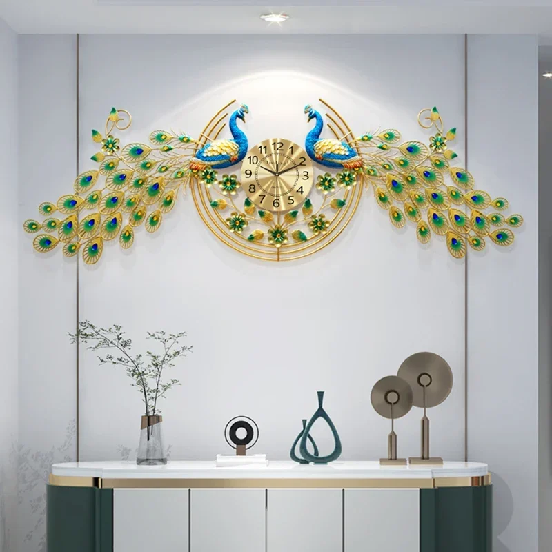 Modern Large Wall Clock Digital Mechanism New Design Wall Clock Big Gold Peacock Big Horloge Murale Living Room Decoration L