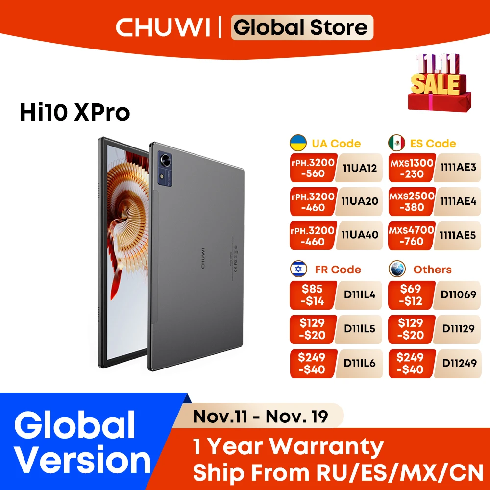 

CHUWI Hi10X Pro Tablet 4G LTE Android 13 Widevine L1 10.1" IPS Core Unisoc T606 4GB RAM 128GB ROM Tablets 2.4G/5G Wifi 7000Mah