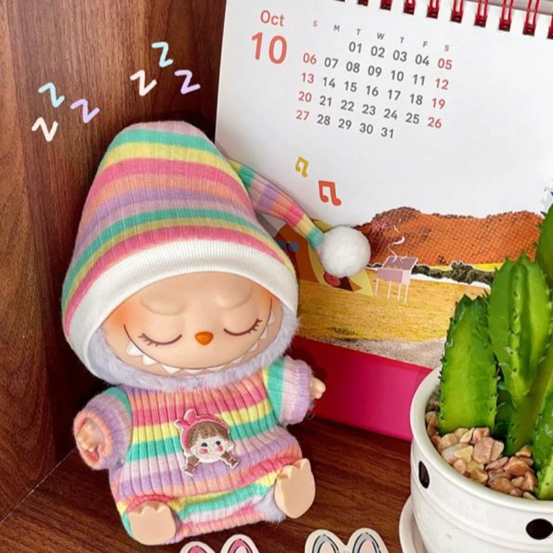 17cm Mini Plush Doll\'S Clothes Outfit Accessories For Korea Kpop Labubu Idol Sitting Party V1 V2 Autumn onesie hat set Clothing