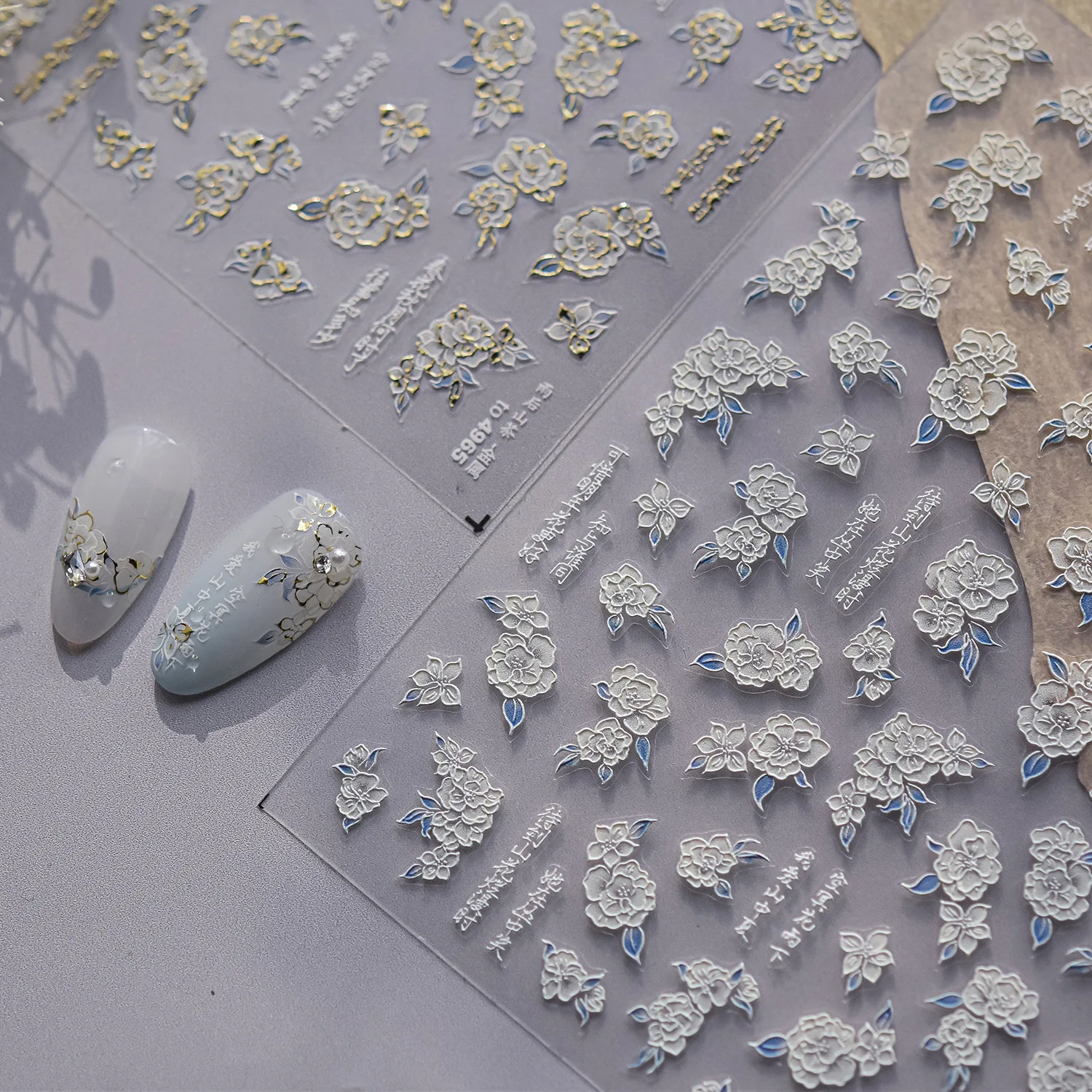 Línea dorada Camelia estilo chino flor salvaje Margarita Rosa girasol flor de melocotón lirio peonía diamantes de imitación pegatinas para decoración de uñas calcomanías