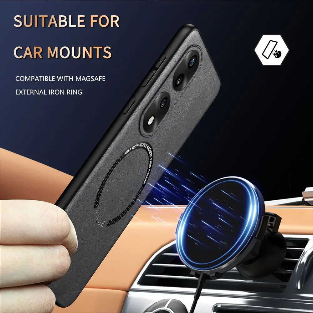Para honra 70pro 60pro carro magsafe caso de luxo capa couro do plutônio para honra 60se 50se couro magnético proteger capa traseira escudo