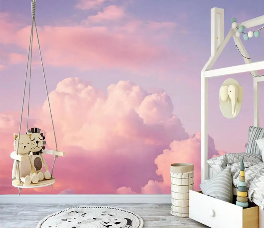 

Custom Mural Wallpaper Nordic Hand-Painted Cute Pink Clouds Starry Children's Room Background Wall 3D Wallpaper Papier Peint