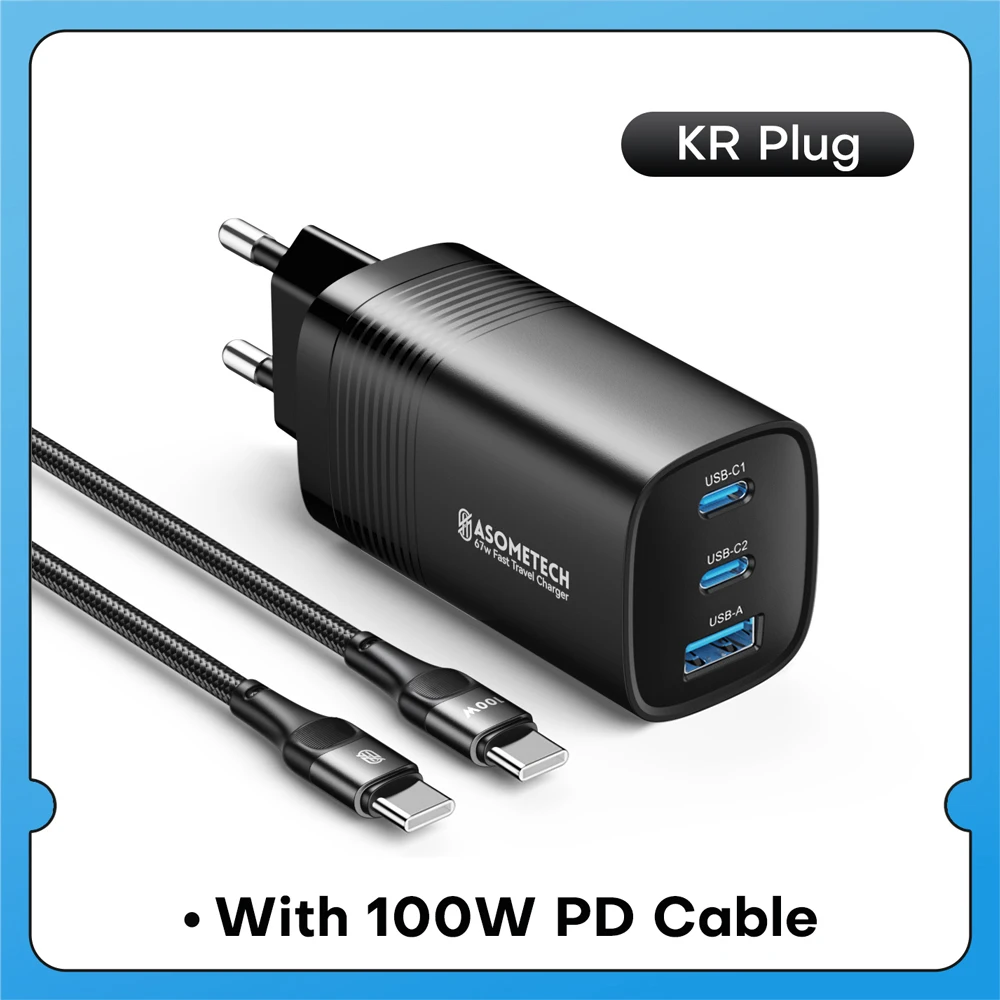 ASOMETECH 67 W GaN Ladegerät PD USB Typ C Schnellladung Quick Charge 3.0 PD3.0 Telefonladegerät für iPhone 14 13 12 Pro Max Samsung S23 Tablet 6