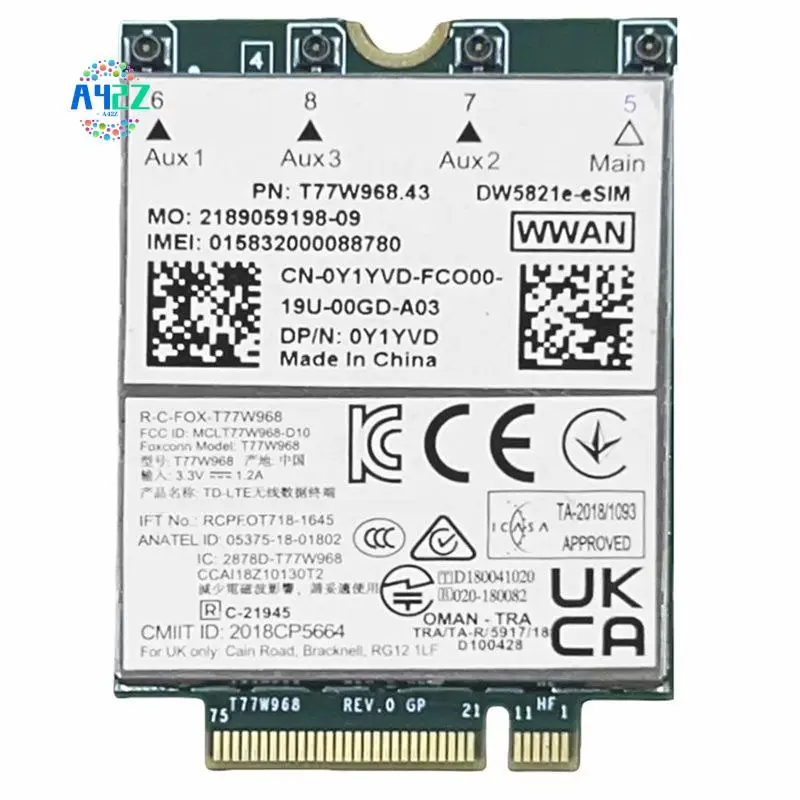

A42Z-T77W968 Dw5821e E-SIM 4G LTE Module CAT16 1Gbps FDD-LTE TDD-LTE E-SIM 4G Card Module For Dell 5420 5424 7424 7400
