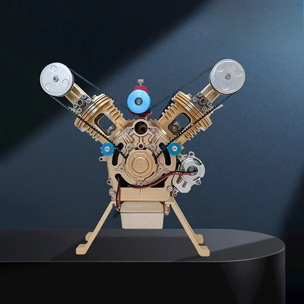 Twin-cylinder V2 engine metal model assembly movable gift for boys