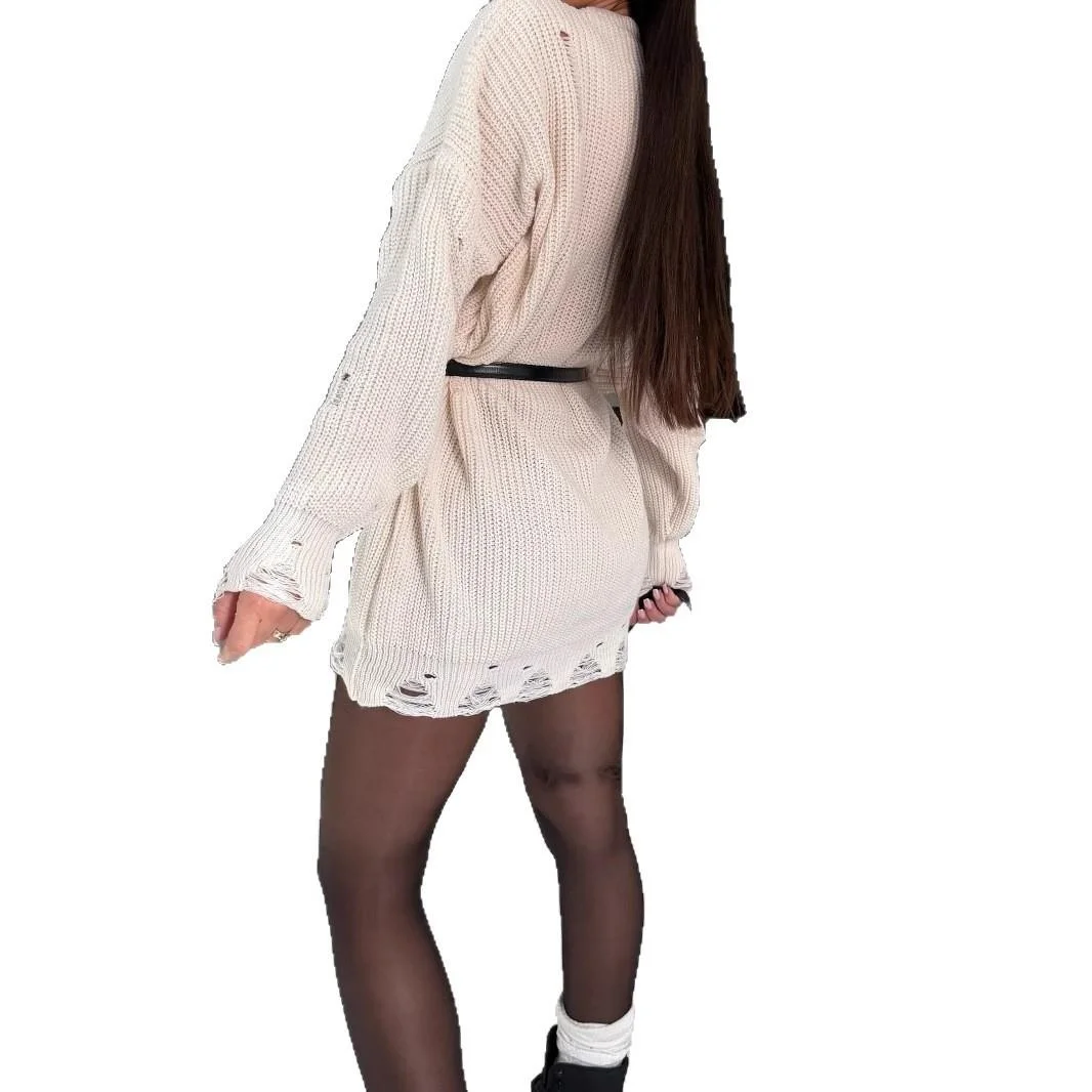 Suéter largo suelto para mujer, Otoño Invierno, nuevo Sle, Color puro, dobladillo rasgado, Top cómodo y transpirable para ir al trabajo