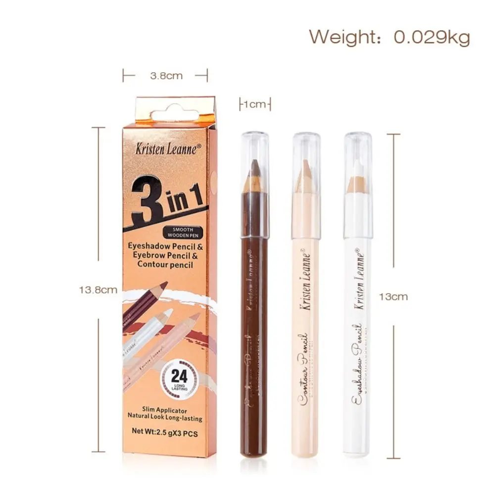 3 unids/set impermeable 3 en 1 lápiz de contorno de maquillaje de larga duración 3D lápiz de gusano de seda ocultar imperfecciones crema cubrir manchas ojeras