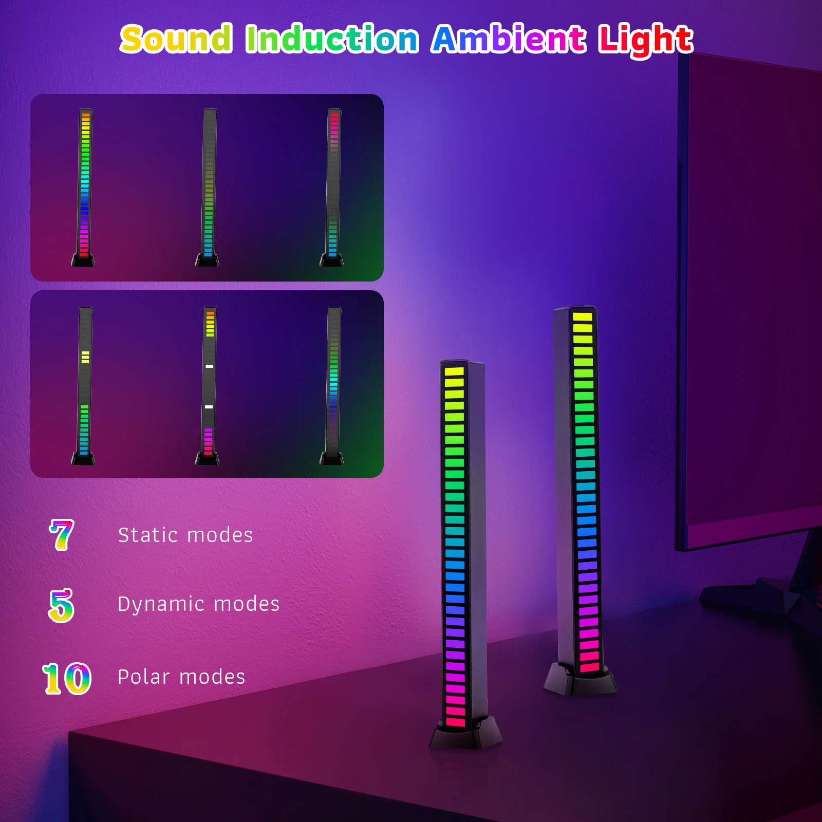 Auto RGB Music Sound Control LED Level Light Bar Novelty Rhythm Lamp PC Desktop Setup Backlight Car Vehicle Atmosphere Light