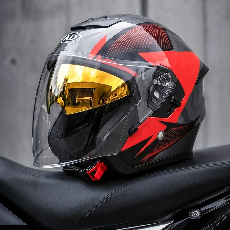 Wholesale Dot Certification New Condition Open Face Motorcycle Helmet with Dual Visor for Outdoor Sports Safety or Face Masks