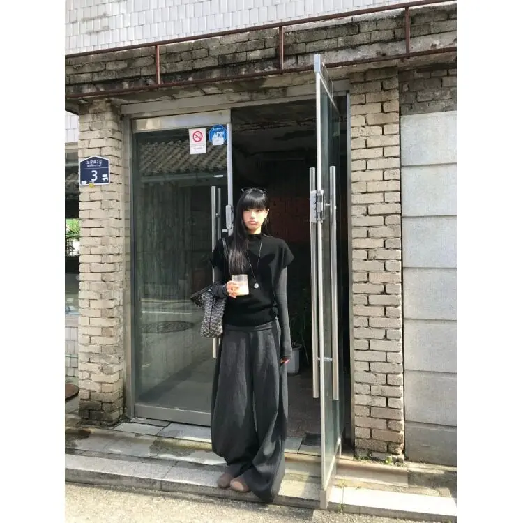 Loose Women's Knitted Vest Top Half High Collar Sleeveless Black Outerwear Spring Autumn Inner Matchings Sweater Vest Tops