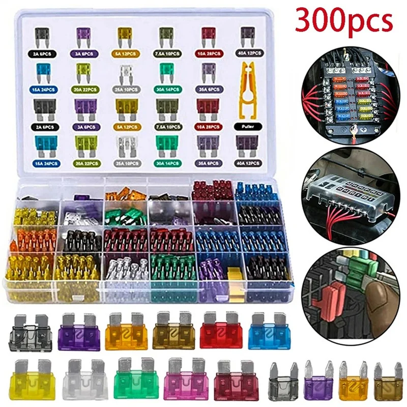 300Pcs Car Blade Fuse Assortment Kit Auto Truck Automotive Medium Small Fuse Mixed Motorcycle Circuit Fuse With Box