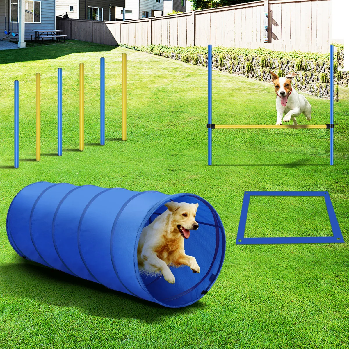 28 PCS Dog Agility Equipment Set Pet Obstacle Training Course Tunnel Poles With Pause Box And Carrying Bags