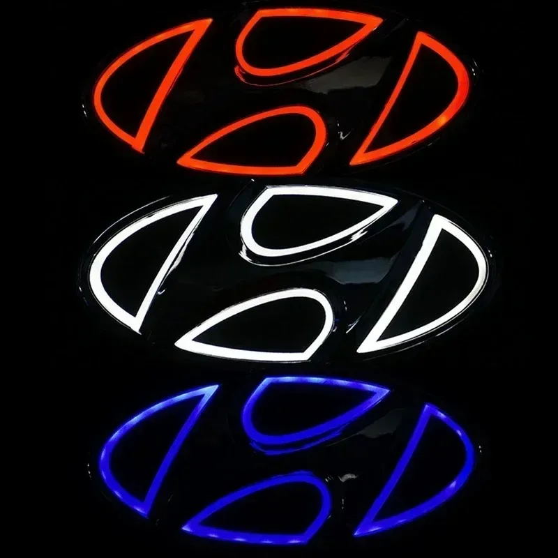 For Hyundai LED Light Up Car Emblem Badge Sticker Front & Rear Logo Decal For Tucson Elantra Kona Santafe Verna Veloster Accent - view 2