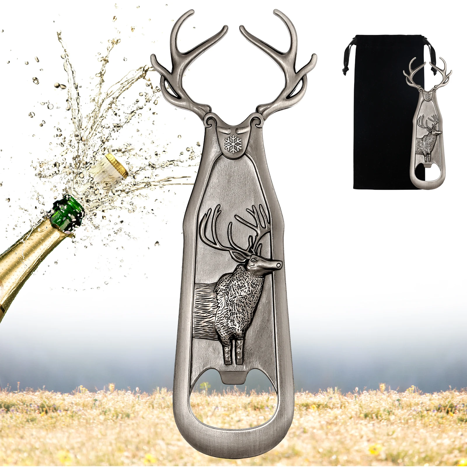 LKKCHER Deer Design Reindeer Antlers Beer Bottle Opener Dark Silver Corkscrew Birthday Christmas Novelty Gifts for Mother Wife