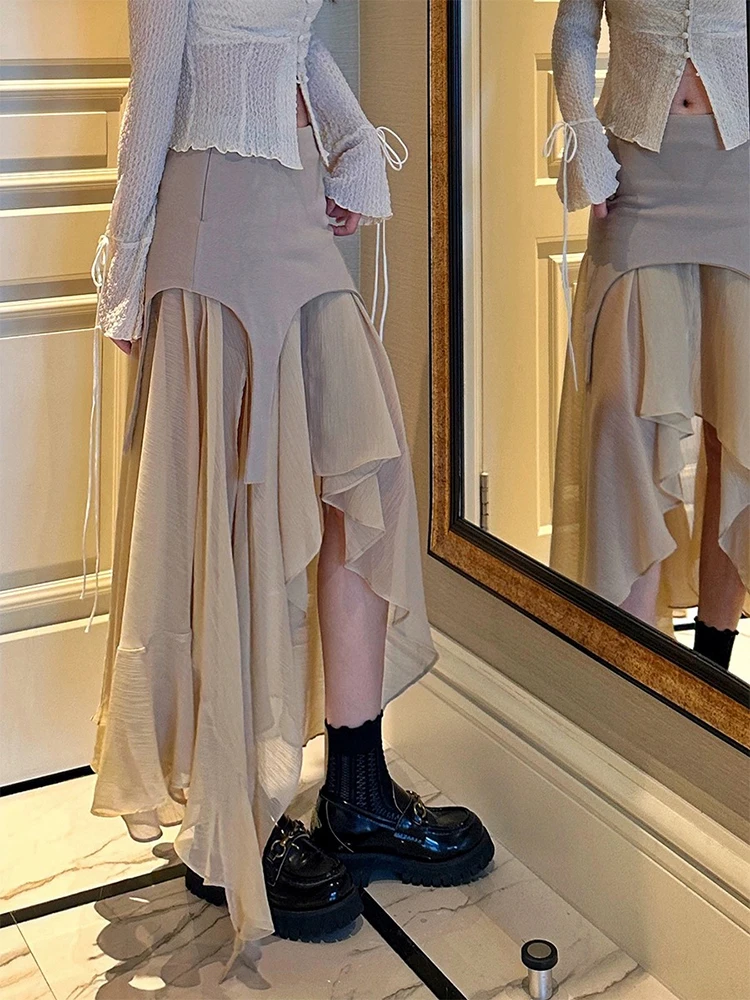 

High Waist Asymmetrical f Skirt Women's Summer Sexy Long Skirt Anti-Light Pants Skirt Korean Sle Pleated Polyester A-Lin...