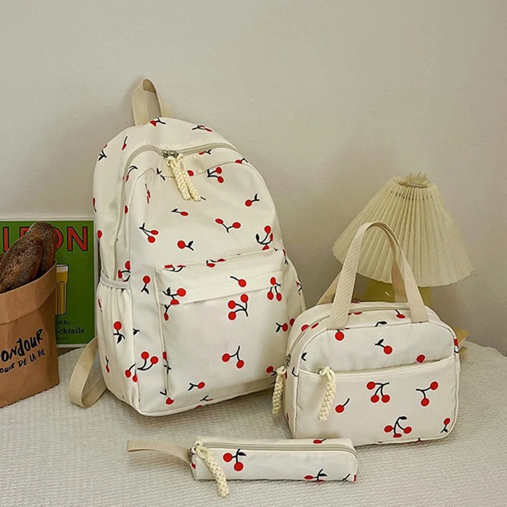 

3 шт./компл. рюкзак из ткани Оксфорд Cherry в консервативном стиле, большой вместительный рюкзак для ноутбука с сумкой для обеда и пеналом, регулируемый