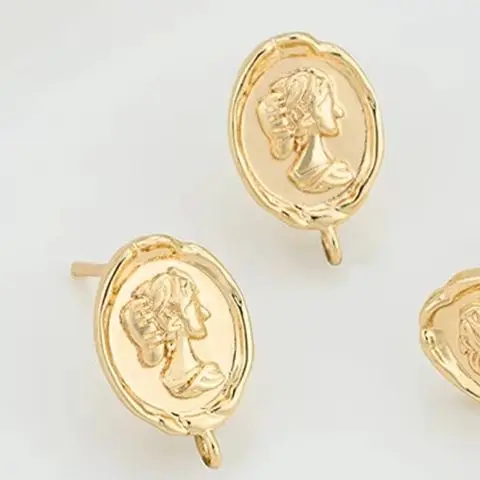 14K Gold-Plated Retro round Plate Earrings with Ear Studs 925 Silver Needle DIY Fashionable Jewelry Making Accessories