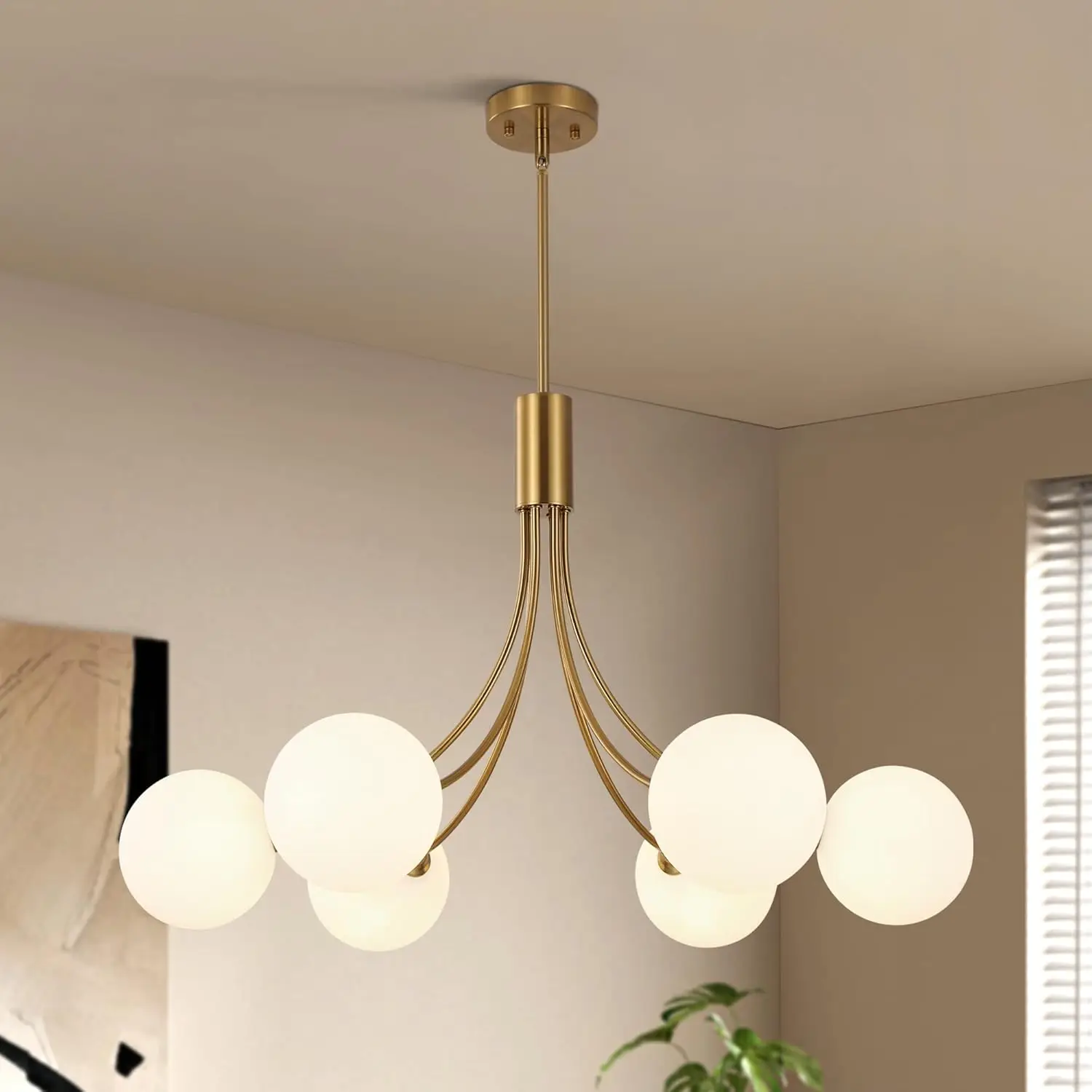 Modern Glass Ball Chandelier 6-Light Creative Sputnik Pendant Light for Living Room Kitchen Island Bedroom Dining Table Lamps
