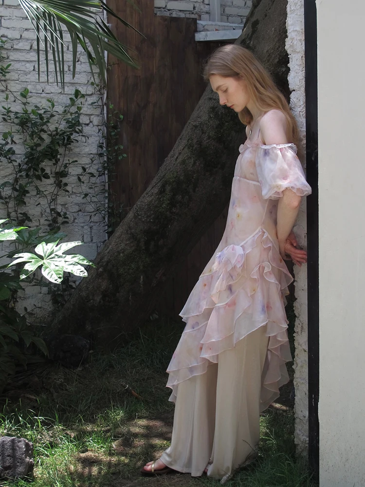 

Cariedo Versatile Soft Pants Acetate Gold Emed Knitted High Waist Breathable Flowing Glowing Slimming Flared Pants