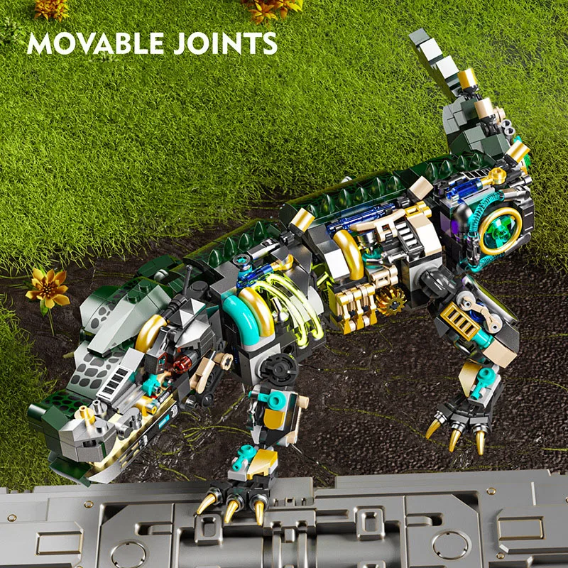 iDEA Mechanical Animal Building Block Machine Crocodile Assembly Model Sets Robot Mech Bricks Toy Collection With Light For Gift