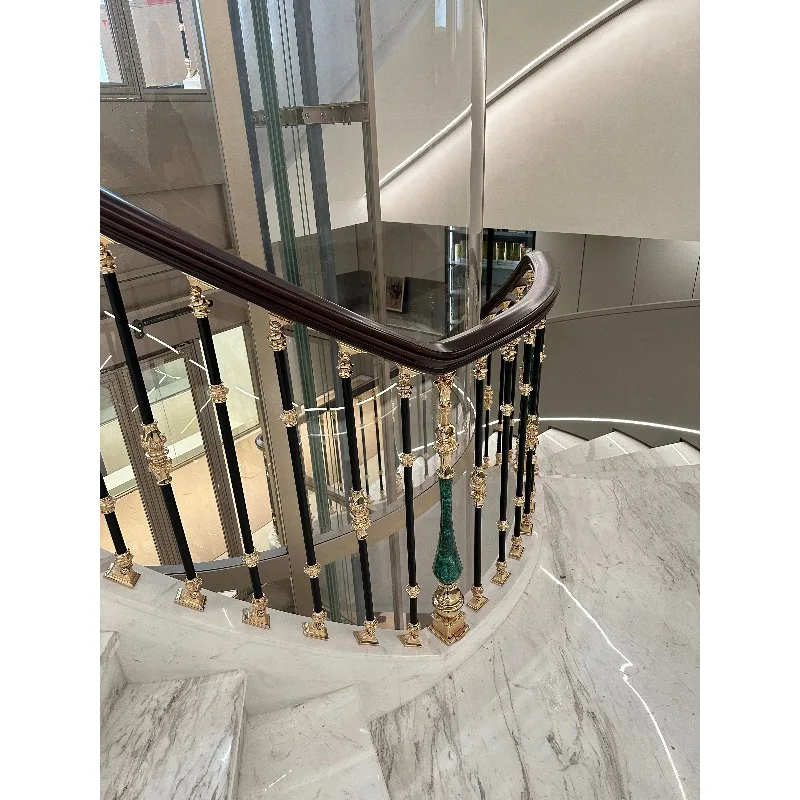 حجم التخصيص الحديثة النمط الفرنسي النحاس الألومنيوم درابزين الدرج درابزين معدني الدرابزين درابزين عالية للسلالم #4