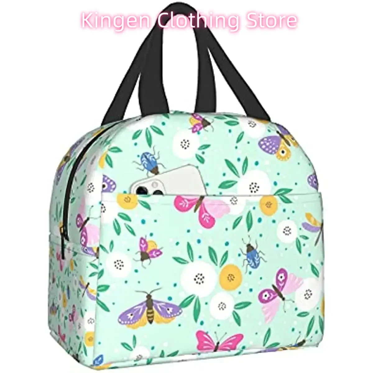 Plant Flower Butterfly Women's Lunch Bag Insulation Portable Lunch Refrigeration Bag Reusable for Picnic Work Travel Outdoor