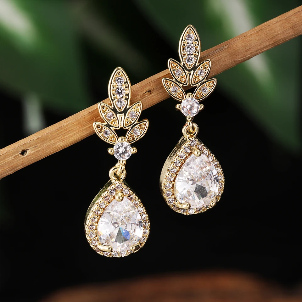 ZAKOL New Transparent Water Drop Zircon Dangle Earrings for Women Elegant Bridal Earring Luxury Wedding Jewelry