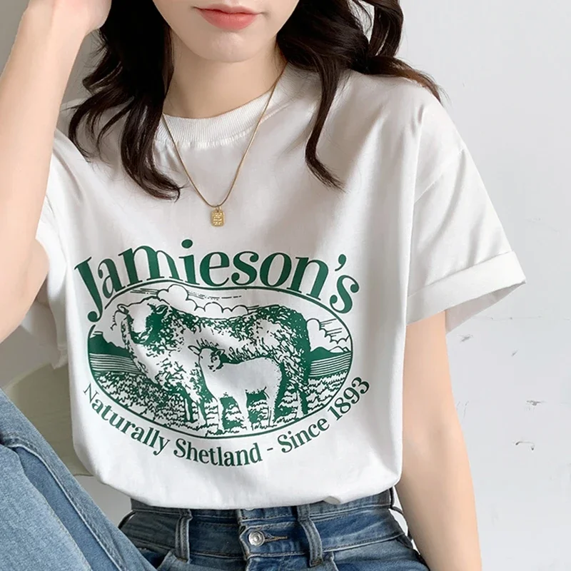 

Женская футболка Street Sle Pure ort Sve, летняя свободная посадка, круглый дизайн с принтом Ne, корейский топ, женская одежда