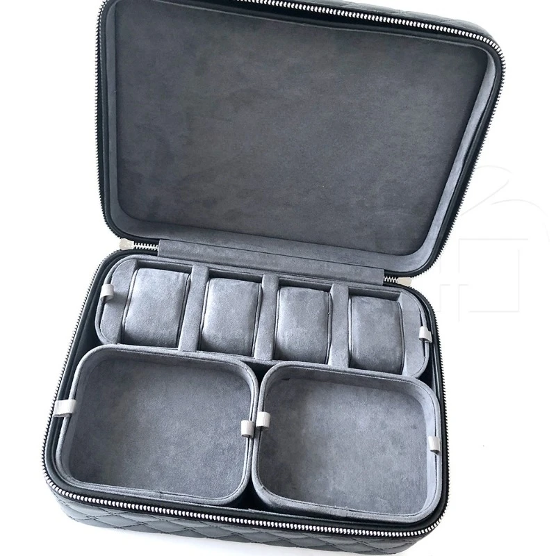 

Black Leather Jewelry Storage Box with Lock, Large Capacity, Multi-Layer, Custom Logo, Low MOQ