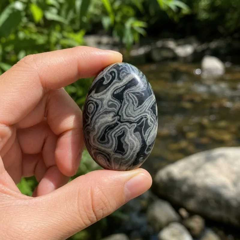1pc Natural Picasso Jasper & Black Crazy Lace Agate Palm Stone, Polished Loose Specimen, Collectible Stone, Home Desk Decor