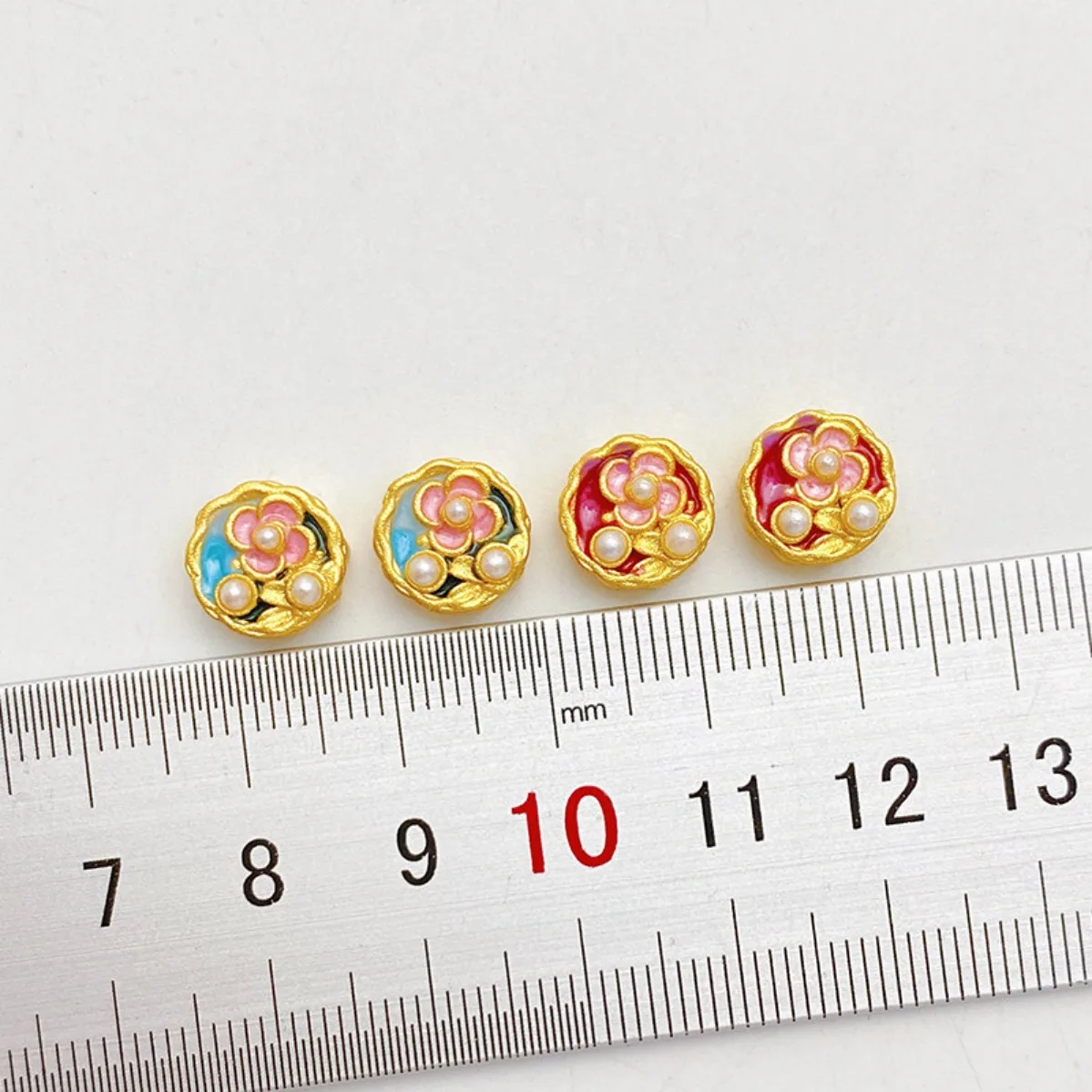 Gold Tone Color Enamel & Shell Pearl Inlaid Oil Painting Night Lily Spacer Beads DIY Bracelet Necklace Jewelry Making Supplies