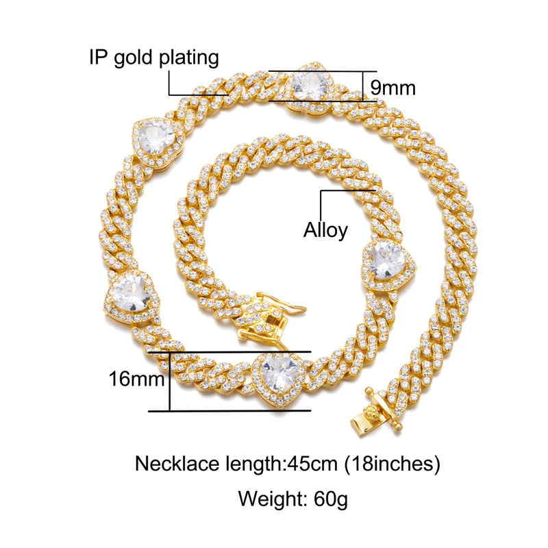 Hip Hop 9MM Miami Prong Cuban Link Chain Iced Out Paved Rhinestones CZ Bling Rapper Necklaces Bracelet For Men Women Jewelry