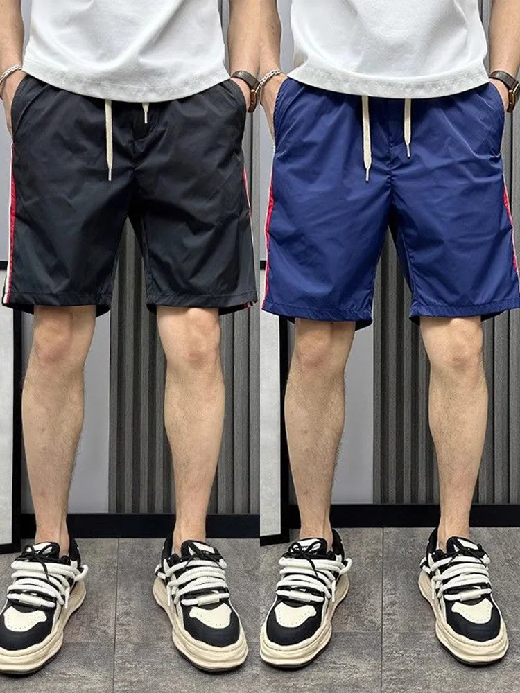 

Летние спортивные мужские модные прямые брюки в стиле ретро с пятью четверками, повседневные брюки до середины икры, дышащие, удобные, модные