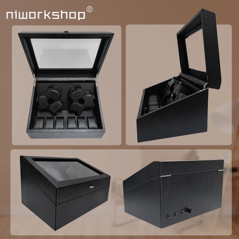 1pc Niworkshop Automatic Watch Winder, 3+3/6+6 Slots Watch Box, Large Capacity Watch Storage Cases with Quiet Motors, LED Light