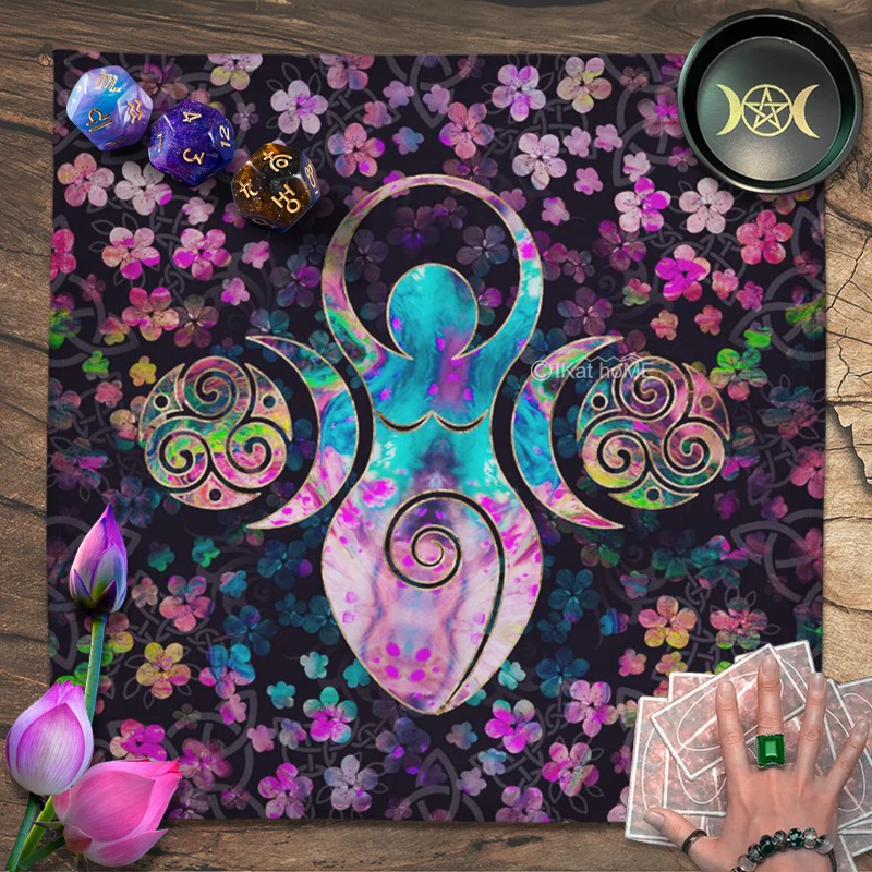 

Art Floral Altar Cloth Triple Moon Goddess Tarot Tablecloth Wall Decor Tapestry Divination Witchcraft Astrology Card Reading Pad