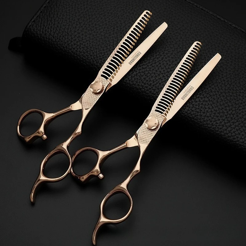6 Inch Hair Cutting Scissors, Rose Gold Texturizing Thinning Shears, Sharp Blades, Barber Scissors, Salon Quality
