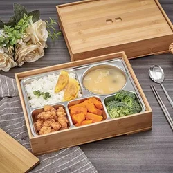 304 Stainless Steel Business Lunch Box High-grade Japanese Bamboo Lunch Box Hotel Compartment Dinner Plate